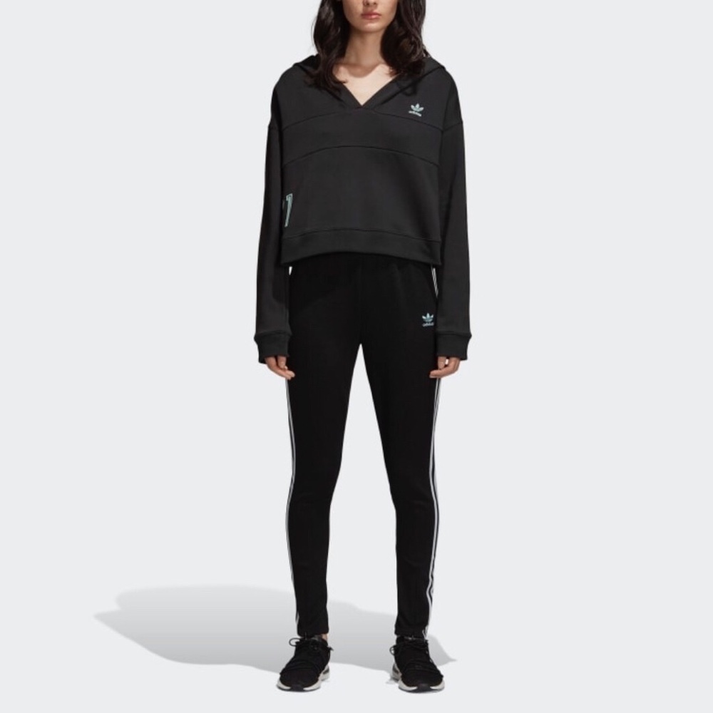 ADIDAS V-Neck Womens Crop Hoodie Terry Knit Sz M - Picture 1 of 7